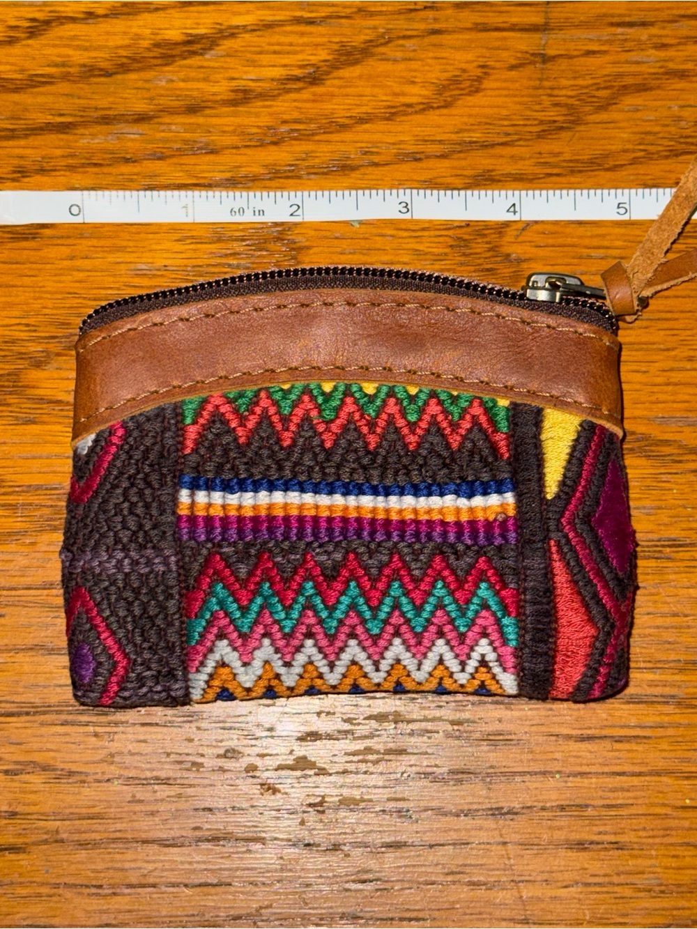 Nena & Co. Red Lined Small Pouch with Brown Trim